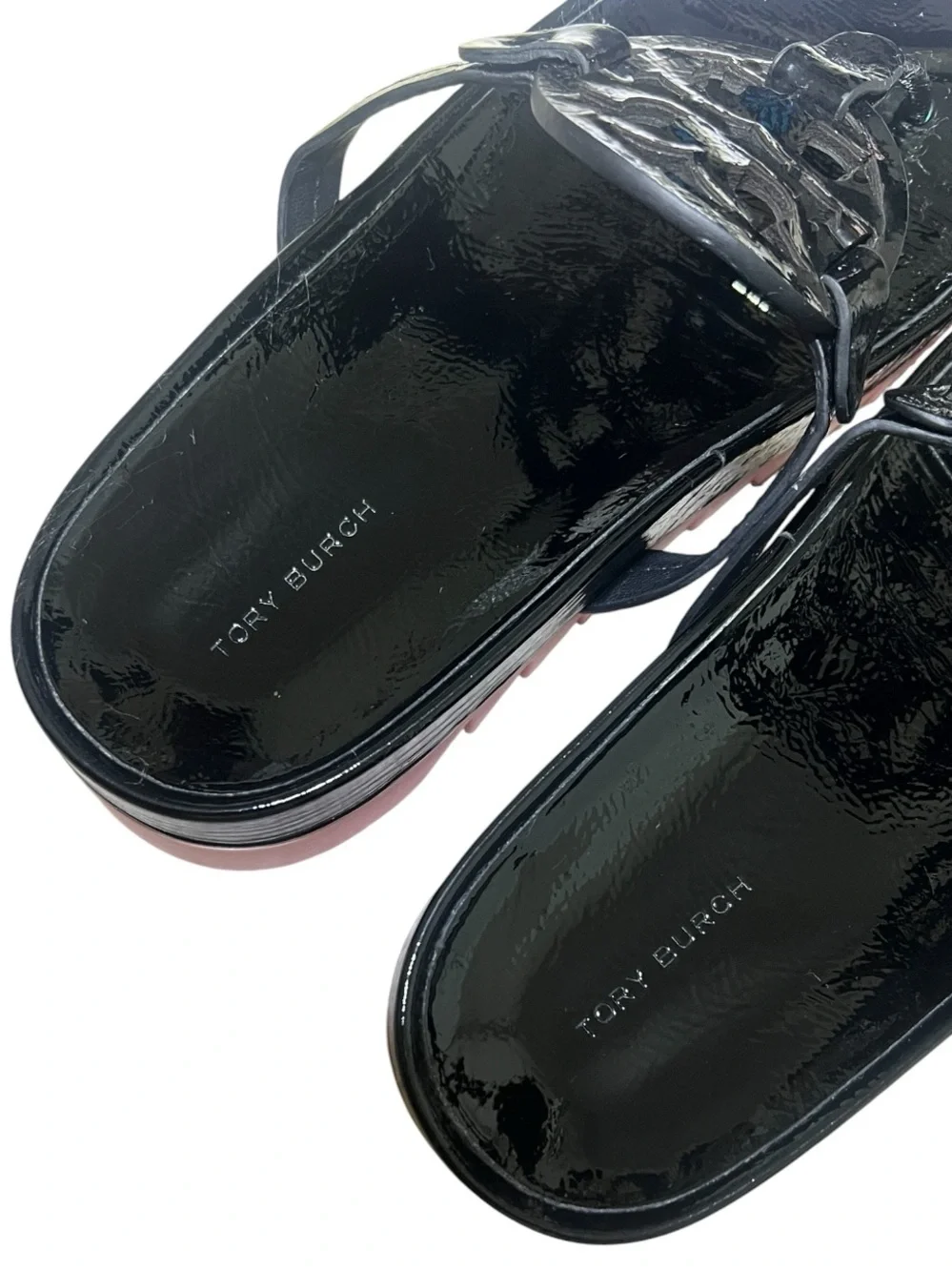 TORY BURCH Miller Cloud Lug Black Pink Leather Platform Sawtooth Sandals - Picture 7 of 16